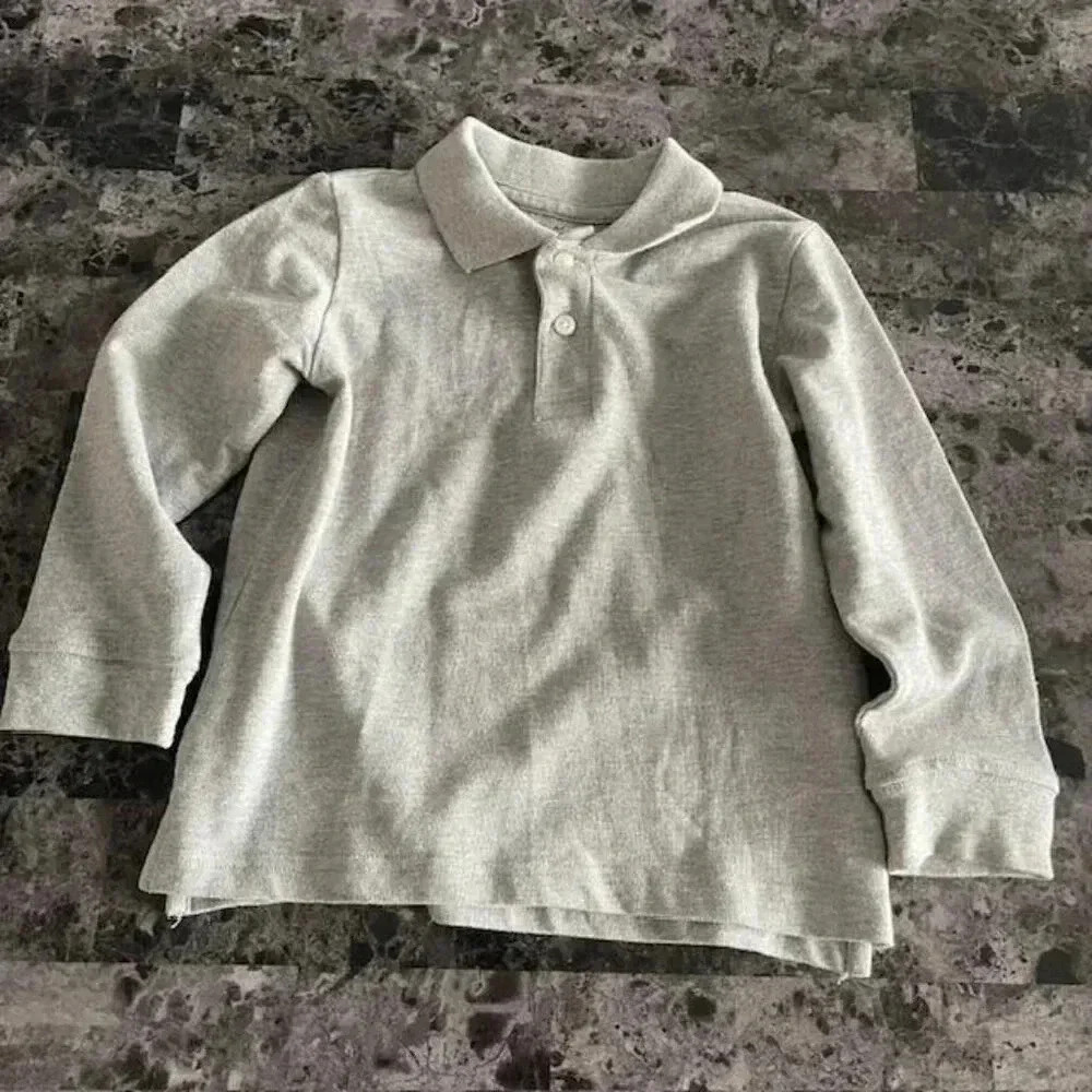 The Children's Place Boys' Long Sleeve Soft Jersey Knit Polo - Gray - Size 5 - Picture 2 of 8